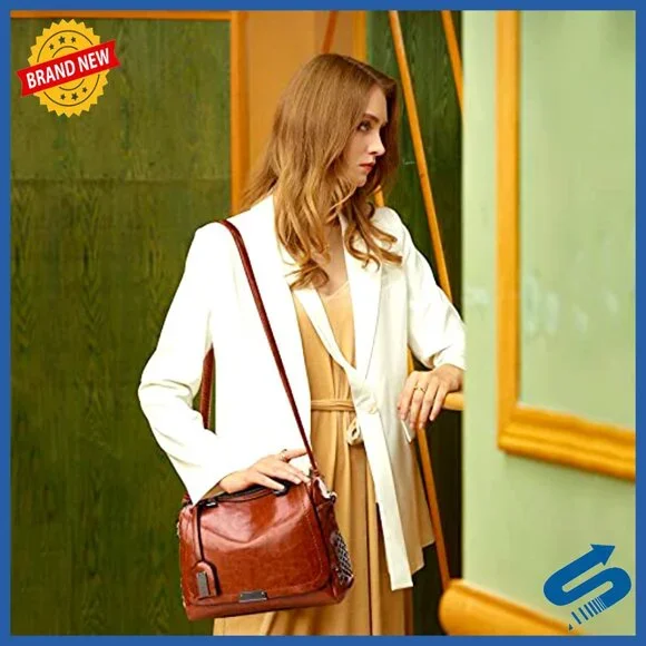 Vintage PU Leather Satchel Crossbody Bag with Adjustable Strap for Work Travel - Picture 3 of 7